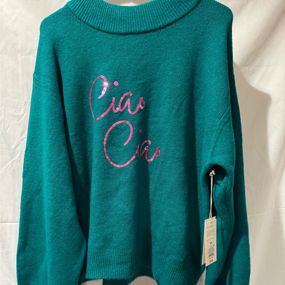 NWT A New Day Ciao Ciao Green Sequin Fuzzy Sweater Size XXL